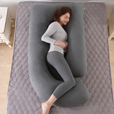 Produktbild von Schwangerschaftskissen Baumwolle Seitenschläferkissen Stillkissen groß Kissen für Schwangere Frauen, Körperkissen Ganzkörperkissen (J Form, 145x70cm,Dunkelgrau )