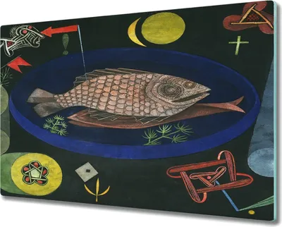 Produktbild von Coloray Hackbrett Kochplattenabdeckung Herdabdeckplatte 80x52 cm Schneidebrett Küchenbrett - Rund um den Fisch Paul Klee