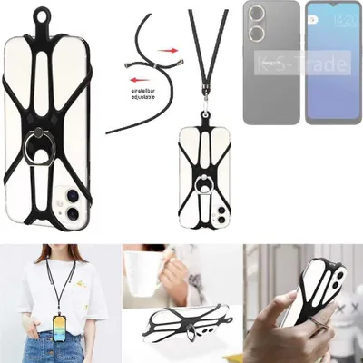 Produktbild von K-S-Trade 3in1 Handykette Handyband Handykordel Halsband Smartphone-Ring Handy-Ring kompatibel mit Philips S20 Fingerhalterung Handyring Tischständer
