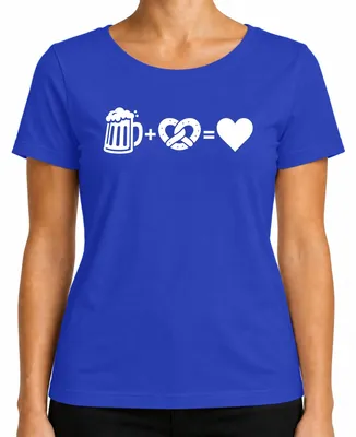 Imagen del producto de Camiseta para mujer, diseño "Bier Brezel Herz Wiesn Bayern", estilo "Trachtenshirt", color azul, talla S. Incluye detalles de "Lederhose" (pantalones de cuero bávaros)