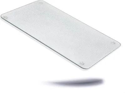 Obrázok produktu pre Uniqoos® Sklenená doska na krájanie – priehľadné, tvrdené sklo, kvalita vhodná pre gastronómiu, 40×30×0,5 cm, protišmykové nožičky, odolné voči poškriabaniu a rezaniu, vhodné do umývačky riadu, môže slúžiť ako ochrana sporáku