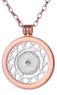 Produktbild von Morella Damen Halskette roségold 70 cm Edelstahl mit Amulett und Coin 33 mm Ornament in Schmuckbeutel