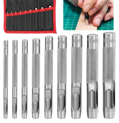 Produktbild von Locheisen Set 9 Stück Rundlocher 2,5-10 mm Kohlenstoffstahl für Leder, Stoff, Gürtel