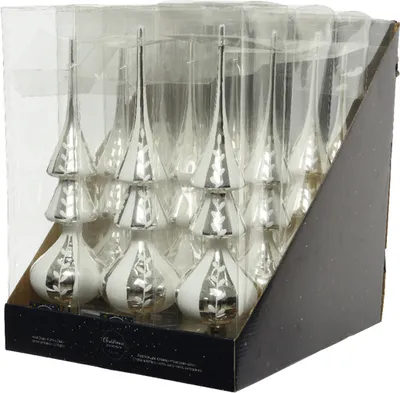 Produktbild von Christbaumspitze Glas Motiv Ranken mit Blätter 34cm weiß / silber