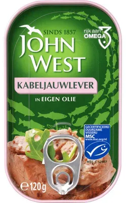 Produktbild von John West Kabeljauwlever 120g – Hochwertiger Kabeljau-Lebergenuss mit Omega-3