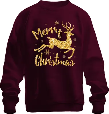Produktbild von Merry Christmas Rentier Glitzereffekt - Weihnachten Weihnachtsgeschenk Christmas Uni Weihnachtspullover, Burgundy, XXL