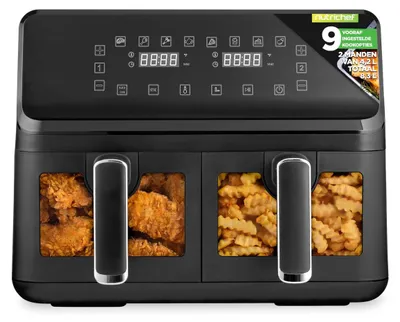 Imagen del producto de Freidora de aire - 8,8 litros - Cesta doble - Negro - Con ventana transparente