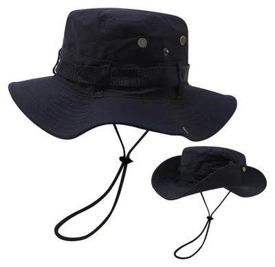 Produktbild von Sonnenhut Herren Fischerhut Anglerhut Damen Wanderhut mit Winddichtem Seil Faltbar Marineblau