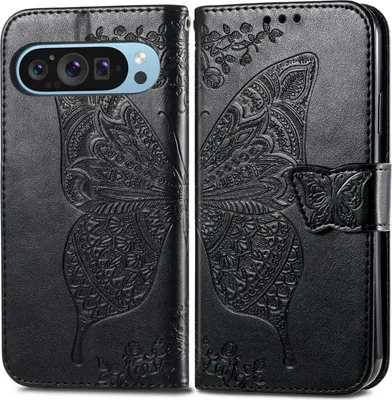Produktbild von Mobigear Butterfly Google Pixel 9 Hülle Klapphülle Geldbörse - Schwarz