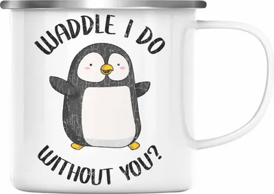 Produktbild von Trendation - Valentinstag Emaille Tasse Geschenk für Ihn Sie Lustig Pinguin Grafik  Geschenkidee Becher Freund Freundin Liebe Paare Wortspiel (Silber)
