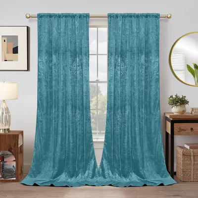 Image de Lot de 2 rideaux en velours à motifs floraux, opaques, avec ruban multifonction, pour chambre à coucher et salon, bleu, L132 x H274 cm