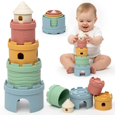 Produktbild von Montessori-Stapelbecher für Babys – 3-in-1-Spielzeug – in Pastellfarben