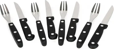 Produktbild von 8-teiliges Set Steakmesser und Gabel aus rostfreiem Edelstahl, Steakbesteck, 4 Messer mit gezahnter Klinge, 4 Gabeln