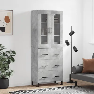 Image de Highboard gris béton 69,5x34x180 cm Matériau dérivé du bois
