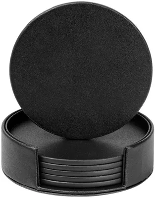 Produktbild von Leren 6er-Unterteller für Schutz vor Tropfen auf dem Schreibtisch, dauerhaft und rutschfest, ideal für Tassen und Tassen, 10 cm (schwarz)