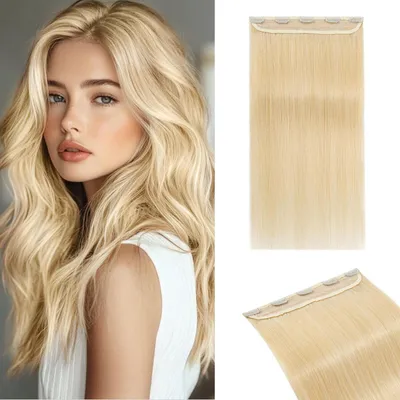 Immagine prodotto di Extension per capelli naturali, 50 cm, biondo, lisce, 50 grammi, con 5 clip