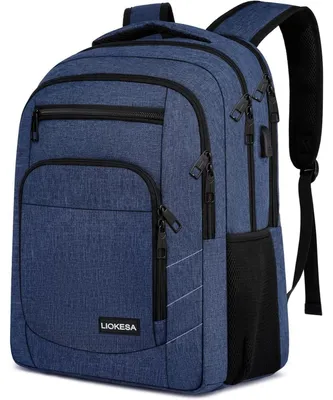 Productafbeelding van Rugzak voor heren, geschikt voor een 15,6-inch laptop, met USB-oplaadpoort, blauw