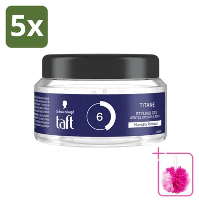 Imagen del producto de 5 unidades de gel moldeador Taft Men Power Titane Hold 6, para un peinado firme, de 250 ml cada uno. Paquete económico