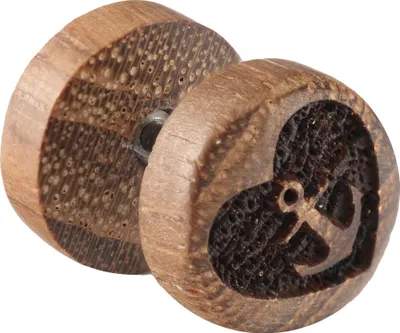Produktbild von Fake Plug Ohrstecker Holz mit verschiedenen Motiven Größe - 8 mm Motiv - Herzanker