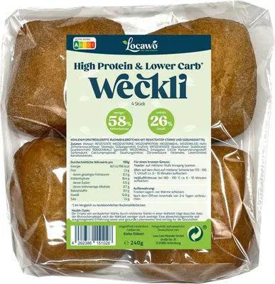 Produktbild von Locawo High Protein Low Carb Weckli Brötchen 240g