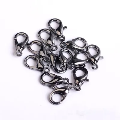 200 Karabinerhaken 16 mm, schwarz, aus Zinklegierung für Schmuck & Basteln