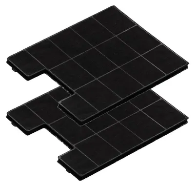 Two black carbon filters stacked on a white background.