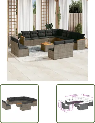 Produktbild von The Living Store 14-tlg. Garten-Sofagarnitur mit Kissen Grau Poly Rattan