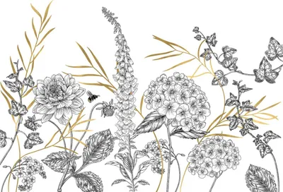 Immagine prodotto di Sanders & Sanders fotomurale fiori bianco e nero e oro 400 x 280 cm