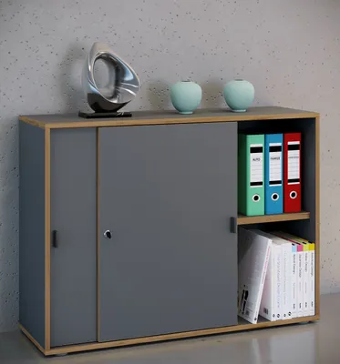 Produktbild von VCM Büroschrank mit 2 Fächern | moderner Aktenschrank mit Schiebetüren | Maße ca. H. 74 x B. 100 x T. 37 cm– Salia 2-Fach