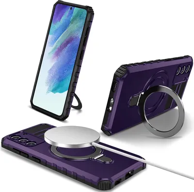 Image de Pour Samsung Galaxy S21 FE 5G Housse Magsafe Magnétique Anneau Support Housse de protection, Dual Layer Housse de portable Violet