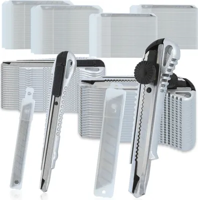 Produktbild von com-four® 40x Cuttermesser mit Ersatzklingen - Teppichmesser mit Aluminiumgriff - Tapetenmesser in 2 Größen - Kartonmesser mit Abbrech-Klingen - scharfe Bastelmesser - Rigipsmesser