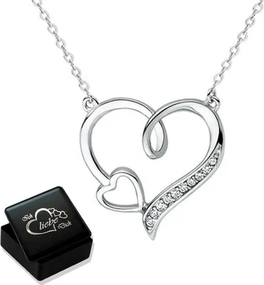 Produktbild von Damen Herz Halskette echt 925 Silber mit Anhänger Zirkonia  für  Frauen 925er Kette Herzkette Schmuck K864+V8