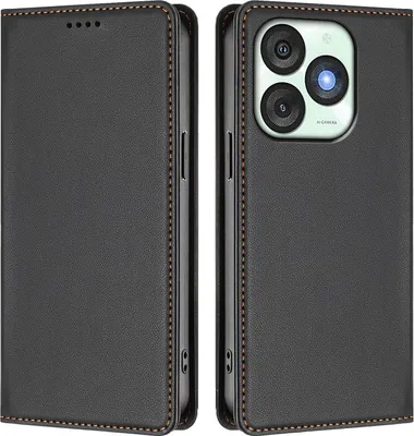 Image de Etui en cuir pour itel A50, étui magnétique en cuirPolyuréthaneavec support Noir