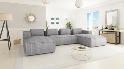 Produktbild von S-STYLE MÖBEL - Moderne Wohnlandschaft Bello aus Hellgrau Cord mit weichem Sitz, B/T/H: 327 cm / 176 cm / 64 cm