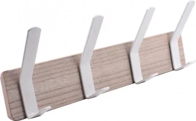 Image de Portemanteau Sud 4 pateres, a fixer, bois, blanc