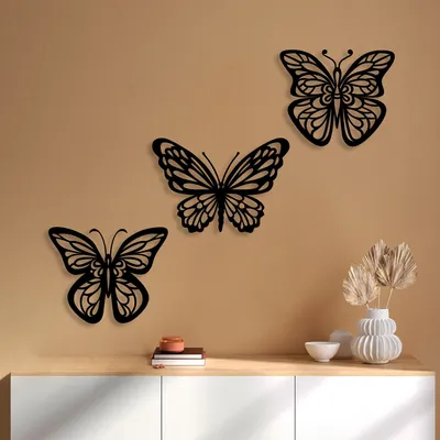 Produktbild von Wallity, Butterflies 3, Dekoratives Wandaccessoire aus Metall, 100 % METALL, Schwarz, 32 x 26 cm