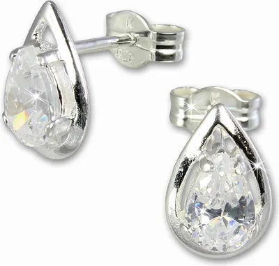 Produktbild von SilberDream Ohrstecker für Damen 925 Silber weiß Tropfen Ohrringe 7mm SDO506W