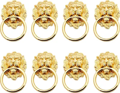 Produktbild von 8 Stück Löwenkopf-Schrankgriffe, antike Bronze-Löwen-Schubladengriffe, Löwenkopf-Schrankschubladenringe, mit Schrauben, für Schranktürgriffe und Schubladengriffe (Gold)