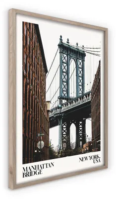 Imagen del producto de Póster del puente de Nueva York, 50x70 cm, Artbox. Cuadro decorativo para pared, Nueva York, ciudad, puente de Brooklyn, Manhattan. Estilo urbano, moderno, marco . Ideal para salón, oficina, pasillo. Decoración, arte