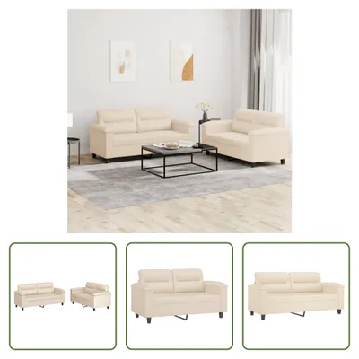 Image de The Living Store Ensemble de canapé 2 pièces avec coussin Beige Tissu microfibre