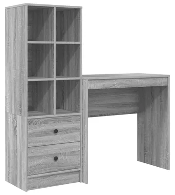 Image de Bureau avec tiroir avec étagère avec stockage 2 pcs Gris Sonoma