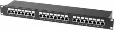 Produktbild von Patchfeld, Cat 6, 24 Port, STP, 1 HE, 48,30cm (19"), schwarz Cat 6 Patchfeld mit 24 Ports (257310)