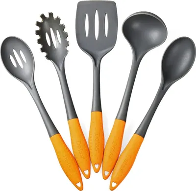 Produktbild von Deiss ART 5-teiliges Küchenutensilien Set - Suppenkelle, Schlitz-Wender, Spaghettilöffel, Servierlöffel, Servierlöffel mit Schlitz - sicher für antihaftbeschichtetes Kochgeschirr