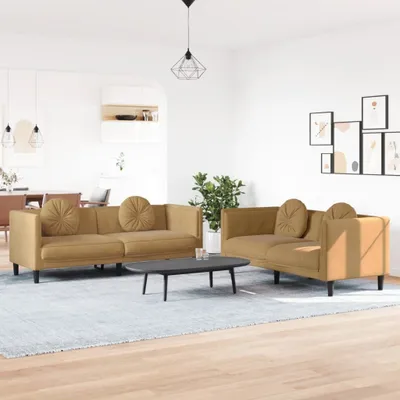 Produktbild von "im Angebot" 2-tlg. Sofagarnitur - Sofa-Set - Couchgarnitur - mit Kissen Braun Samt - Klassische Sofas CC9278