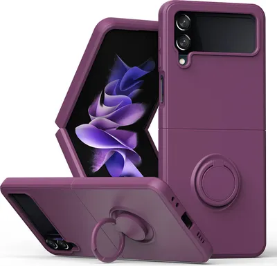 Produktbild von Samsung Z Flip 4 Handyhülle, Ring Halter Ständer Kratzfeste Weiche Silikon schutzhülle für Samsung Galaxy Z Flip 4 5G Lila