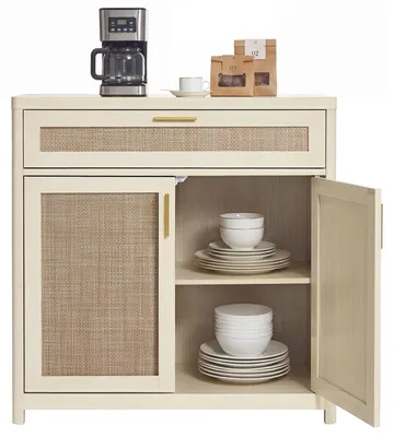 Produktbild von VASAGLE Küchenschrank im Boho-Stil, Türen Rattan-Optik, Sideboard, verstellbare Ablage, Schublade, Wohnzimmer, beige
