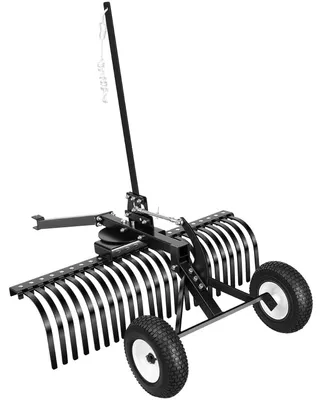 Zdjęcie produktu dla 122 cm grabie do krajobrazu, grabie do trawników do ciągników koszących ATV, 24 wytrzymałe stalowe zęby, regulowana wysokość i kąt, wytrzymałe grabie do usuwania ściółki z liści i zanieczyszczeń