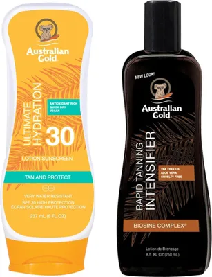 Productafbeelding van Australian Gold zonnebrandlotion SPF30 + Rapid Tanning Intensifier bruiningslotion Bruiningsset