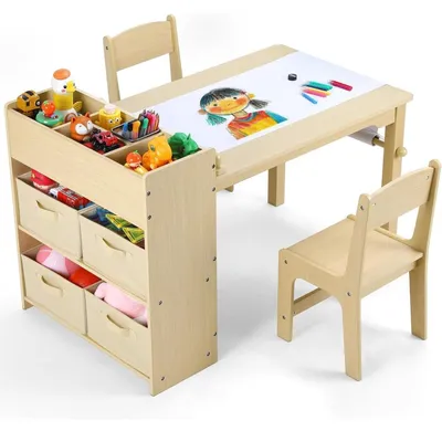 Immagine prodotto di Tavolo per bambini con 2 sedie, tavolo da disegno e tavolo da attività, set per cameretta, colore giallo