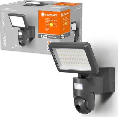Produktbild von Ledvance LED Smart+ Außenleuchte Flood Dunkelgrau IP44 23W 2000lm Warmweiß App Google Alexa WiFi mit Kamera + Sensor